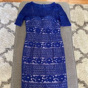 Adrianna Papell blue beaded lace midi dress